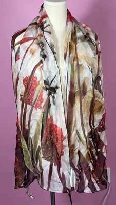 Roberto Cavalli Bufanda Floral Seda Con Etiquetas Metal Dorado Serpiente LEER descripción Foto 1 de 4