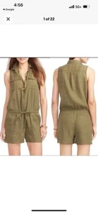 Ralph Lauren Olive Utility Romper Shorts Sleeveless Linen Blend 12 Petite NWT - Picture 1 of 17