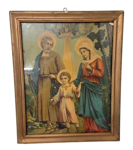 Vintage Religious Framed Lithograph Holy Family With Gold Tone Wood Frame - Picture 1 of 4