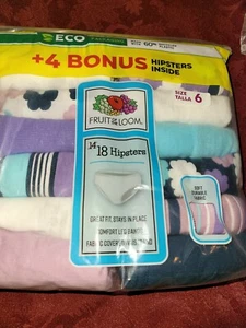 FRUIT OF THE LOOM GIRLS COTTON HIPSTETS 18 PACK SIZE 6 MULTI COLORED BG243 - Picture 1 of 5
