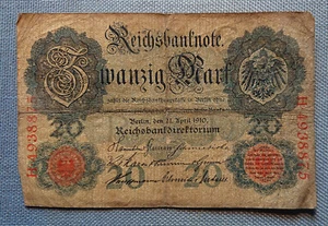 alte Reichsbanknote Zwanzig Mark Berlin 21. April 1910 Reichsbankdirektorium - Picture 1 of 2