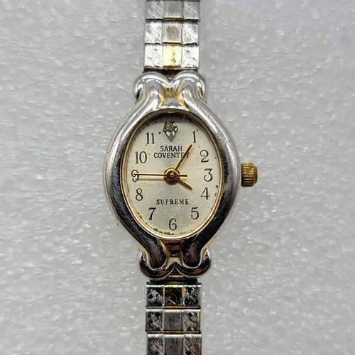 Orologio Vintage Sarah Coventry Supreme 17mm Donna Tono Argento Cinturino Elasticizzato LEGGI**