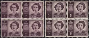 1947 Australia Marriage Of Princess Elizabeth 1d Purple Blocks Of 4 MNH, Clean - Foto 1 di 1
