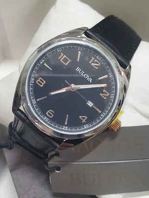 Bulova Men's Classic Calendar Quartz Luminous Black Leather Watch 42 MM 98B367 - Image 1 of 4