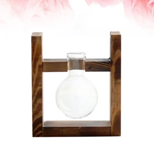 Glass Flower Pots Glass Hydroponics Container Wooden Rack Glass Vase - Picture 1 of 12
