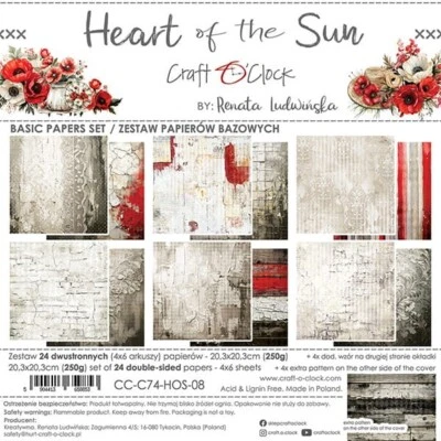 CRAFT O'CLOCK 8" x 8" scrapbooking paperpad Heart of the Sun Backgrounds 24 sheets 250gsm