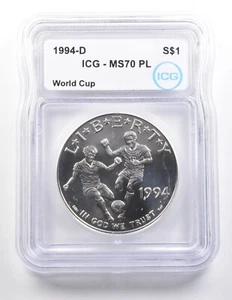 1994-D World Cup Commemorative Silver Dollar MS70 PL ICG - Picture 1 of 3