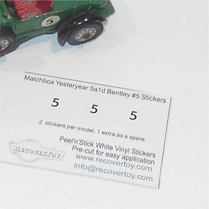 Matchbox Yesteryear 5 a 1929 Bentley 1st Issue Small #5 Sticker Set - Picture 1 of 4
