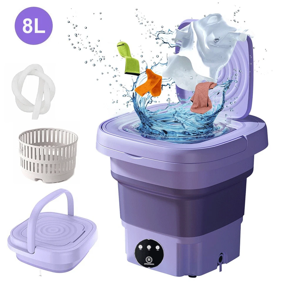 8L Portable Washing Machine Mini Washer Foldable Washer Spin Dryer Small Travel - Image 1 of 4