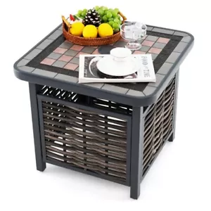 21.5"Patio Outdoor Side Table Rattan Square End Table Heavy Duty w/Umbrella Hole - Picture 1 of 10
