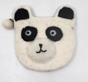 Handmade Wool Felt Coin Purse + Panda Applique + Zipper Close Made in Nepal - Picture 1 of 2