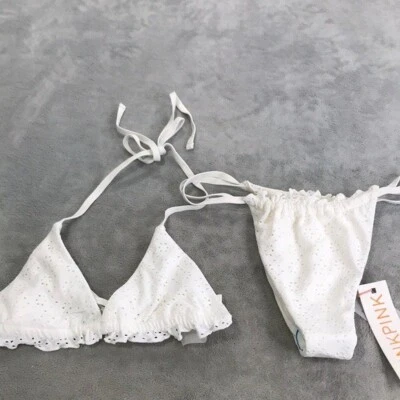 Top de bikini MinkPink blanco con ojales y parte inferior con tiras talla XS nuevo Foto 1 de 4