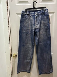 New!MADDEN NYC Dark Wash Silver Foil Denim Skater Jean. Size M(8-10)Cool & Cute! - Picture 1 of 4
