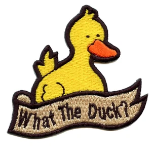 Yellow Duck "What The Duck?" Embroidered Iron On Patch - Picture 1 of 2