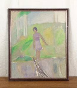 Across the Stream, giovane ragazza, dipinto ad olio originale, artista ucraino Koshel - Foto 1 di 10