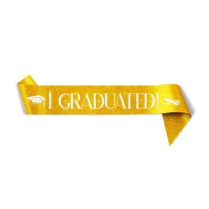 I Graduated Gold Glitter Graduation Sash Graduation Party Decoration Photo Bo... - Picture 1 of 5