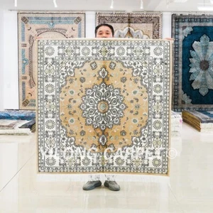 Hand Knotted Silk Carpet Square 4x4ft Handmade Area Rug Kid Friendly LZL351C - Picture 1 of 9