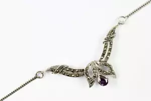 Collana marcasite ametista stile liberty art deco argento 925 gioielli NUOVO - Foto 1 di 1