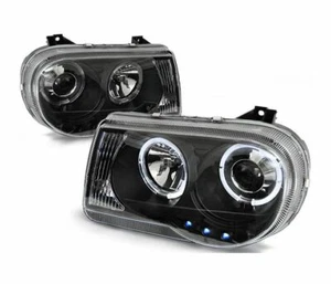 phares pour CHRYSLER 300C 2005 2006 2007 2008 2009 2010 angel eyes noir LHD - Imagen 1 de 1