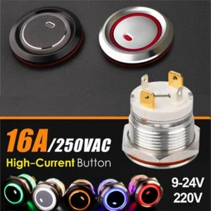 19 mm Hochstrom 16Amp Metalldruckknopfschalter Wasserdicht Verriegelung oder Momentan - Bild 1 von 23