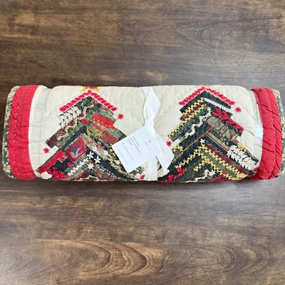 POTTERY BARN HOLIDAY PATCHWORK EMBROIDERED QUILTED COTTON TABLE RUNNER 18 X 108" - Image 1 of 4