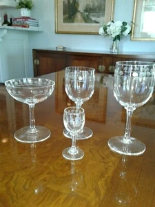 Antique/vintage French etched clear crystal stemware; 35 pc set - Picture 1 of 9
