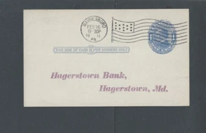 1911 ux21a Bronze Blue Used Waynesboro Pa Flag Cancel - Picture 1 of 1