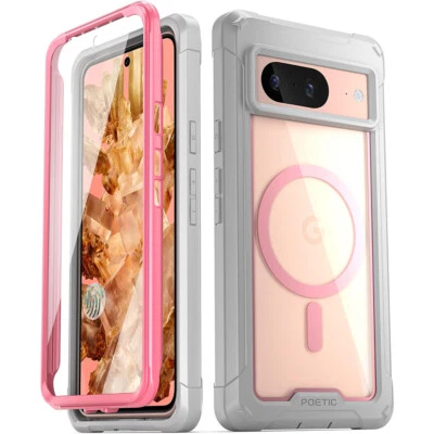 For Google Pixel 8 Case | Poetic Built-in Screen with MagSafe Clear Cover Pink - Image 1 of 4