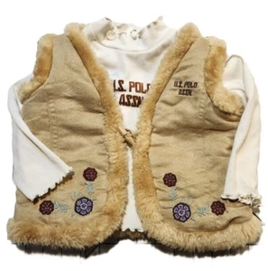 U.S. Polo Assn. Chaleco y camisa de gamuza sintética con ribete de piel para niñas 24 meses usados en excelente estado - Imagen 1 de 5