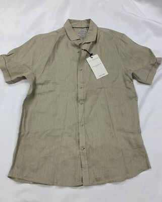 Ike Behar Pure Linen Luxe Travel Beige Button Up Short Sleeve Shirt M NEW - Image 1 of 4