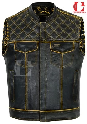 Chaleco de mezclilla de cuero Chaleco para hombre, Chaleco de cuero hecho a mano, Chaleco de motociclista Chaleco de motocicleta Foto 1 de 4