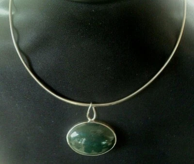 Pendente Modernista In Argento E Agata Di Sangue Vintage E Collana - Immagine 1 di 4