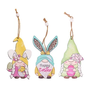 3pcs Wooden Easter Bunny Pendant Happy Bunny Hanging Ornaments - Imagen 1 de 4