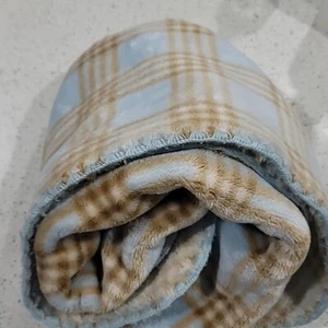 Big Oshi Fuzzy Blanket Blue and Brown Plaid 31 x 44 inches New With Tags - Picture 1 of 7