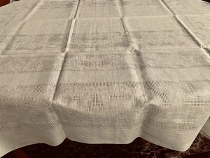 Vintage Belgium Linen Damask 0ff-White Tablecloth W/ 8 Napkins 57” x 77” NWT - Picture 1 of 18