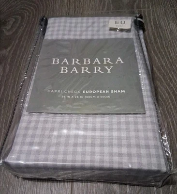 Barbara Barry Capri Check European Square Sham 26 in X 26 gris guinga 100 % cabaña Foto 1 de 4