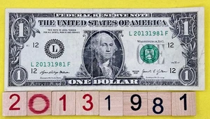2013 1981 Tombstone Year Note 1s Fancy Serial Number $1 Dollar Bill FRN 2021 FW - Picture 1 of 7