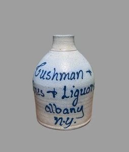 Mini Salt glaze Pottery Advertising Jug P. Cushman & Co, Albany NY by Rockdale - Picture 1 of 6