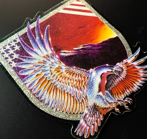 LARGE vintage LAZER AXENT EAGLE PATRIOTIC AMERICA sticker decal GLITTER CHROME - Picture 1 of 6