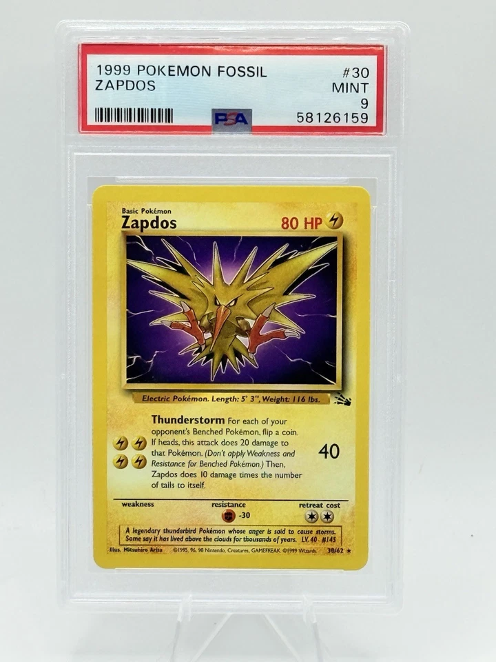 1999 Pokemon Fossil Unlimited Zapdos #30 PSA 9 MINT - Image 1 of 3