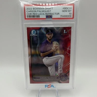 2022 1st Bowman Draft RED Lava Refractor RC Carson Palmquist #BDC-31 PSA 10 2/5 - Image 1 of 2
