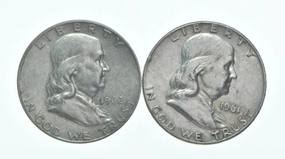Better 1962-D 1961-D Franklin Half Dollar $1 Face Lot Bullion Silver *610 - Image 1 of 3