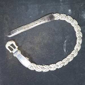 Sz Small VTg 1996 Brighton Belt Western Black Croc Braided Leather Silver 91803 - Picture 1 of 13
