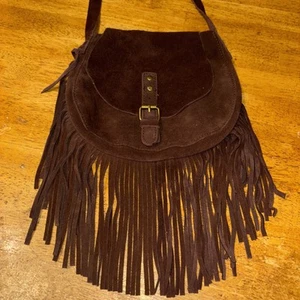 borsa da sella bethany mota marrone pelle scamosciata frange tracolla marrone boho hippie - Foto 1 di 13