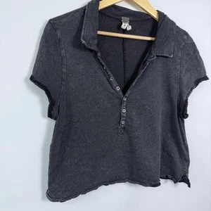 Top Henley We The Free Lino Cuello Recortado Talla Grande Gris Desteñido Grunge Boho - Imagen 1 de 6