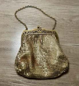 Vintage Metall Netz Handtasche Metallic Gold Kette Zierlich Cocktail Tasche Antik - Bild 1 von 8