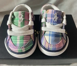 Polo Ralph Lauren rosa karierte Harold Schuhe Sneaker Größe 0 rosa zum Binden 25552 neu mit Karton - Bild 1 von 9