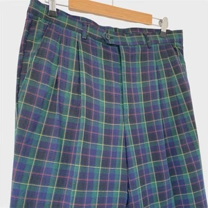 Vintage Oscar Jacobson blau grün Tartan kariert kariert Turn Up Hose Pants - Bild 1 von 13