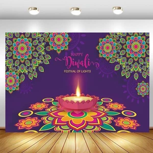 Happy Diwali Backdrop Party Banner Deepavali Lights Candle Photo Background - Picture 1 of 7