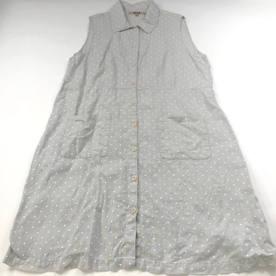 Vestido midi de lino grande 100 % lino para mujer gris a lunares Foto 1 de 4